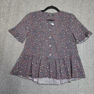 Madewell Studio Ruffle Hem Top Starry Night Red White Blue Patriotic Size XS NWT